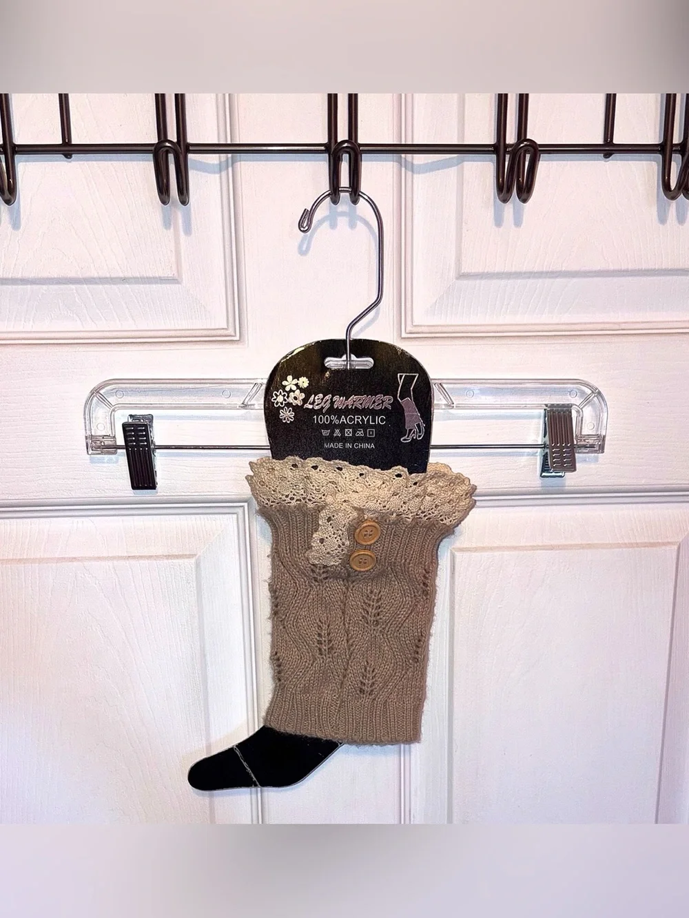 NWT Tan Leg Warmers With Lace & Button Details OSFM